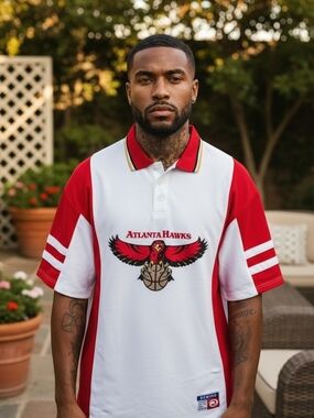 Vintage Atlanta Hawks Rewind NBA Polo Jersey Shirt Y2K Mens 2XL Red White Black